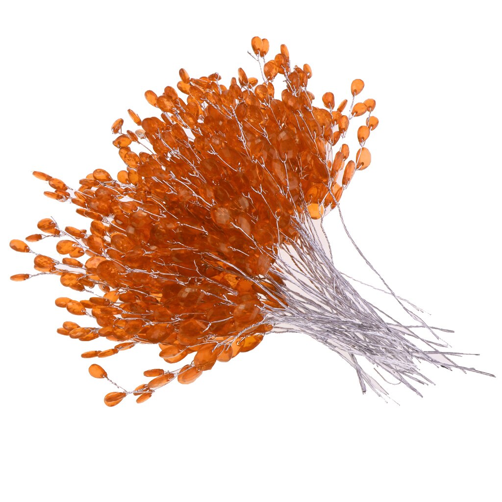50pcs Water Artificial Acrylic Flower Crystal Diamante Flower Branches: Orange
