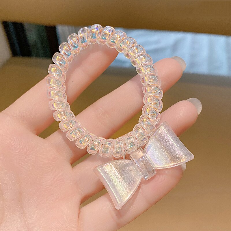 Cinta para el pelo con línea telefónica, cinta para el pelo con lazo transparente y flores, coleta alta, tocado elástico fijo, accesorios para el cabello, color: style-4