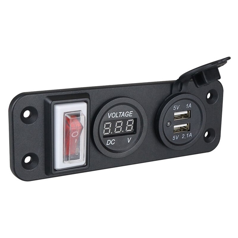 Panel de interruptor de 2 orificios, voltímetro, doble USB, lámpara única 3.1A, 12V, cargador, enchufe USB Dual para coche
