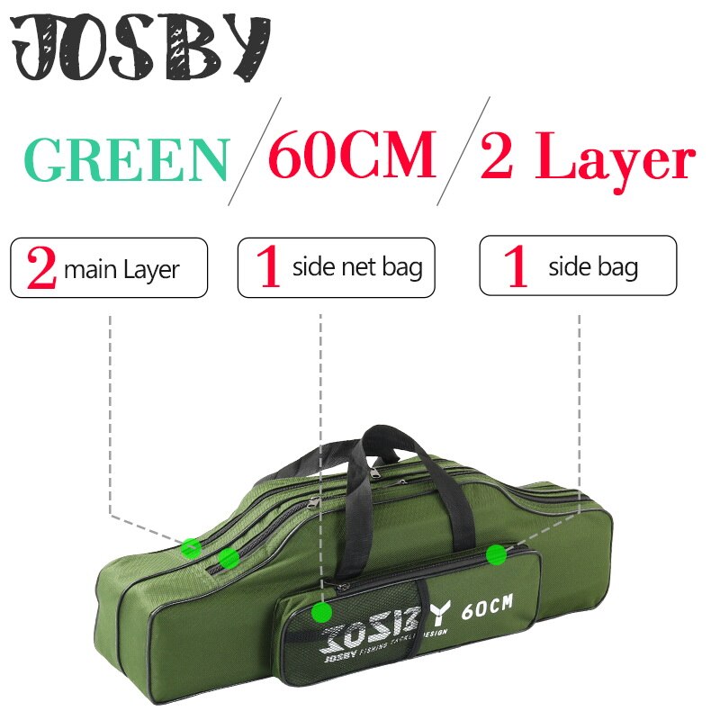 Oxford Cloth Folding Fishing Rod Bag Reel Outdoor Multifunctional Fishing Tackle Storage Bags Travel Carry Case Pesca: 2-Layer-0.6M-Green