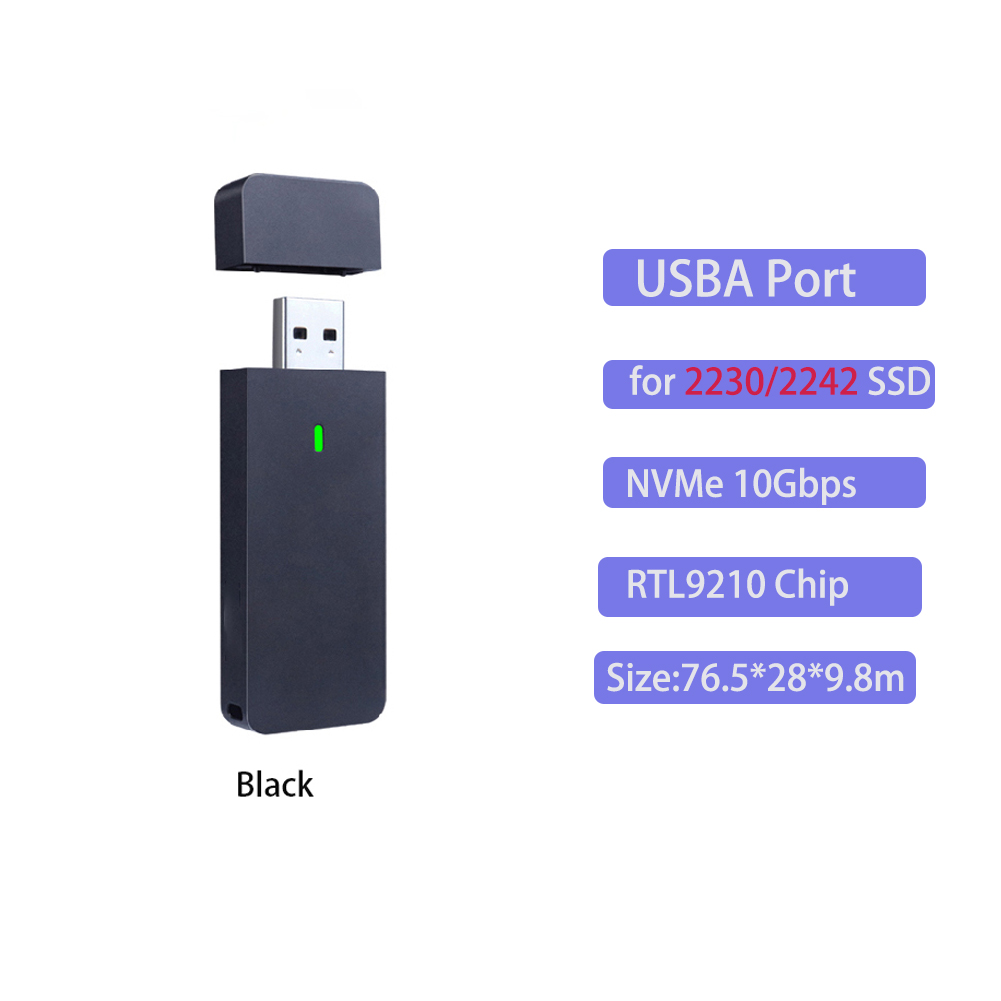 M.2 NVMe SATA Enclosure USB A Plug USB 3.2 10Gbps CNC Aluminum 2230 2242 SSD Case With Magnet Protective Case For Computer PC: black