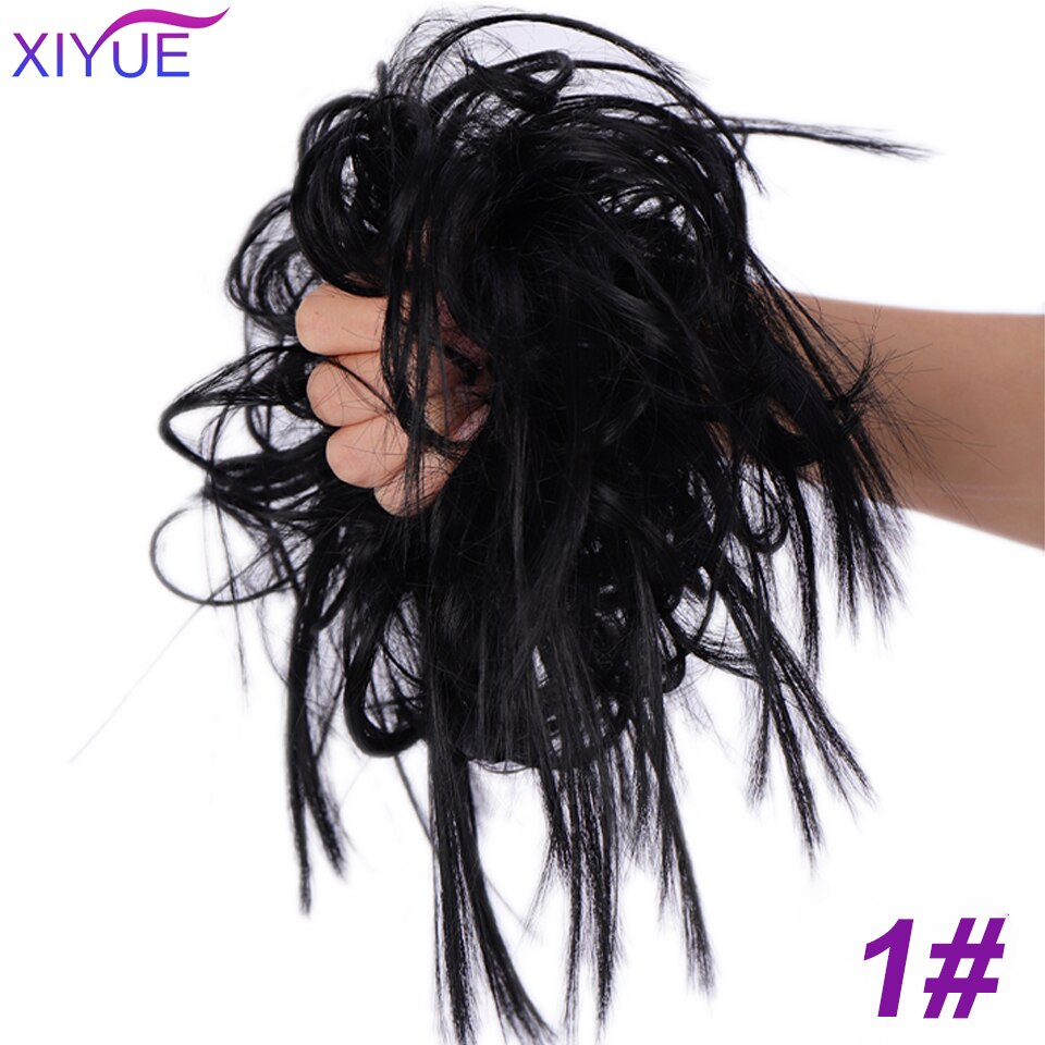 Fluffy pjusket opsat hår knold syntetisk rodet hår knold extensions elastisk pjusket hårstykke gummibånd krøllet chignon til kvinder: Q17-2