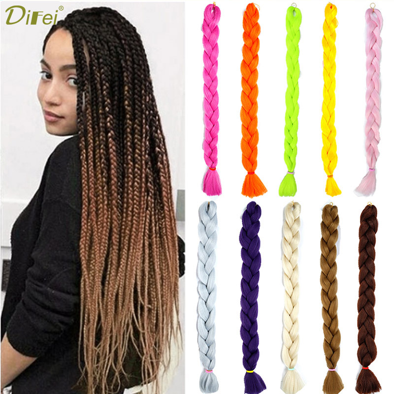 Difei syntetiske 82 " jumbo fletningshår skridtfletninger ren farve blå pink lilla fletning hair extensions