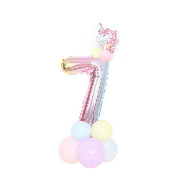 32'' Giant Number Foil Latex Balloon Rainbow Happy Birthday Kids Favor Unicorn Party Decor Gender Reveal Baby Shower Girl: 7
