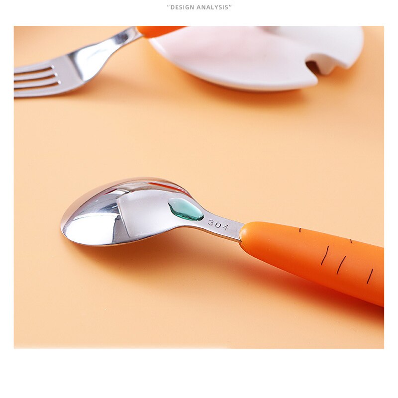 Baby Gadgets Tableware Children Utensil Stainless Steel Toddler Dinnerware Cutlery Cartoon Carrot Baby Gadgets Feedkid