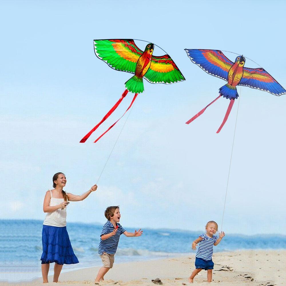 Outdoor Papegaai Vogel Vliegende Speelgoed 1.1M Cartoon Papegaai Kite Met Plastic Handvat Enkele Lijn Outdoor Kinderen Vliegende Vogel Vliegers speelgoed