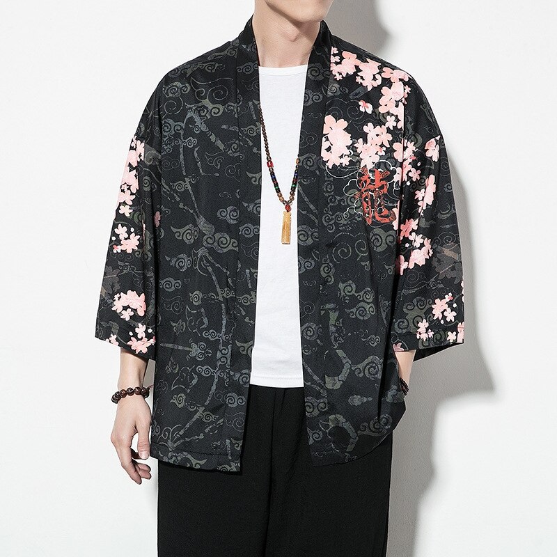 Kimono män svart japansk kimono män samurajdräkt man yukata haori japansk streetwear kläder herr kimono jacka  dd001