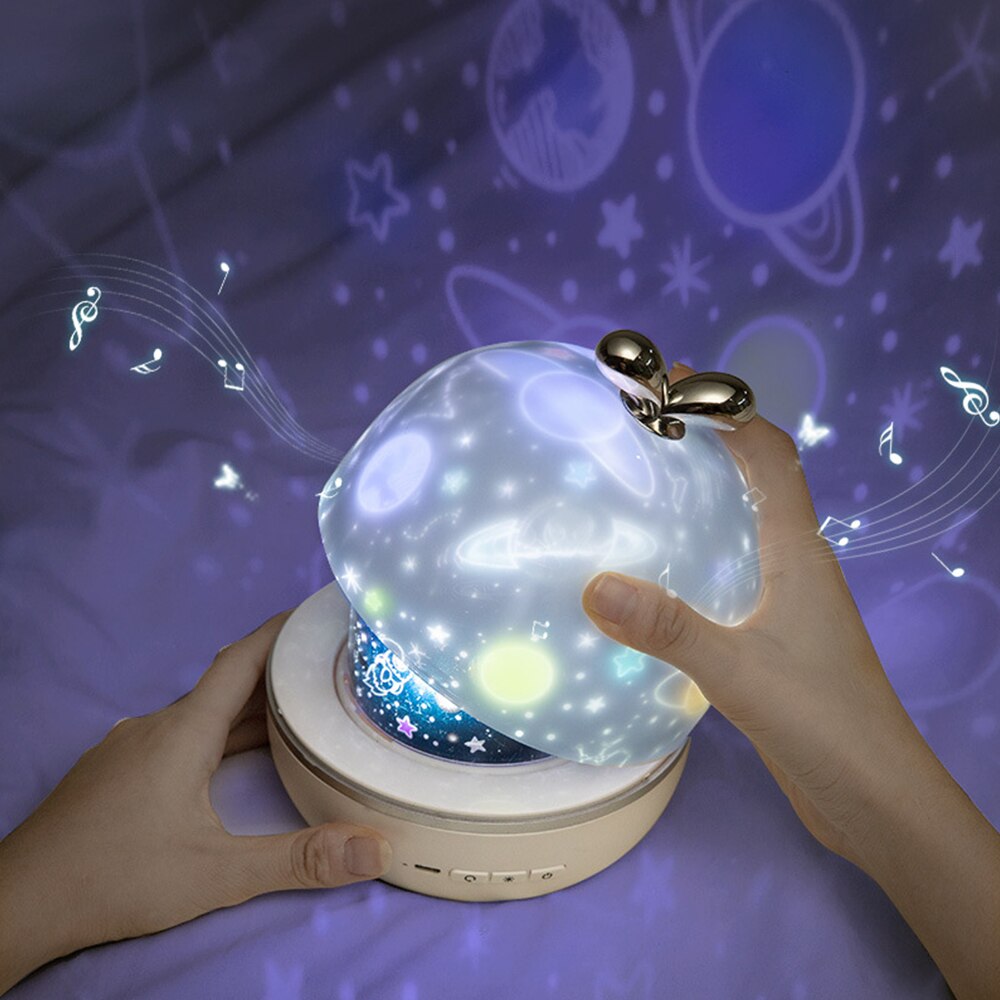 Stjärna natt musik ljus projektor högtalare usb laddningsbar universum stjärnhimmel 360 rotera led lampa färgglada blinkande barn baby