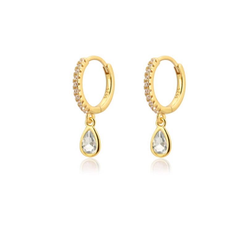 Moda zircone colorato goccia d'acqua piccoli orecchini a cerchio ciondola orecchini a cerchio per gioielli da donna accessori Pendientes: L0255