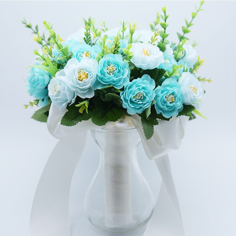 Bridal bloemen Boeket Bruiloft Boeket Kunstbloemen Voor Bruidsmeisjes Roze zijde bruidsboeketten De Mariage Bruidsboeket: Blauw