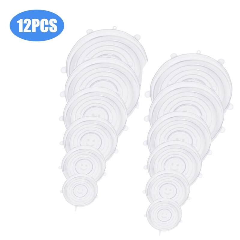 6pcs silicone lids Fresh cover zero waste food cover reusable bowl pot lid Stretch tops silicone adaptable cover for cans: Blue