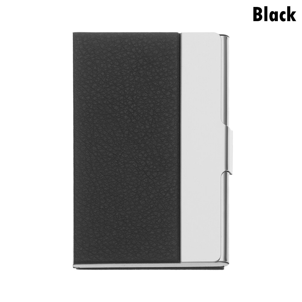 1 pc unisex visittkortholder pu skinn solid visittkort etui metall lommebok vanntett rustfritt stål kredittkortholder: Svart