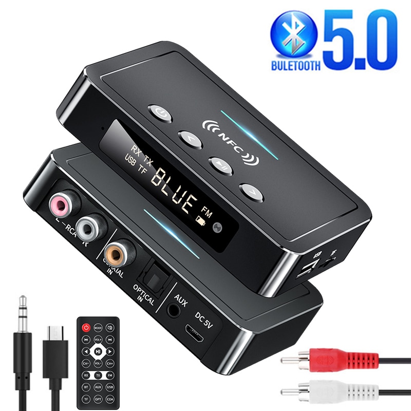 Bluetooth 5.0 Receiver Transmitter FM Stereo AUX 3.5mm Jack RCA Optical Wireless Audio Adapter Remote Control For TV Car Kit