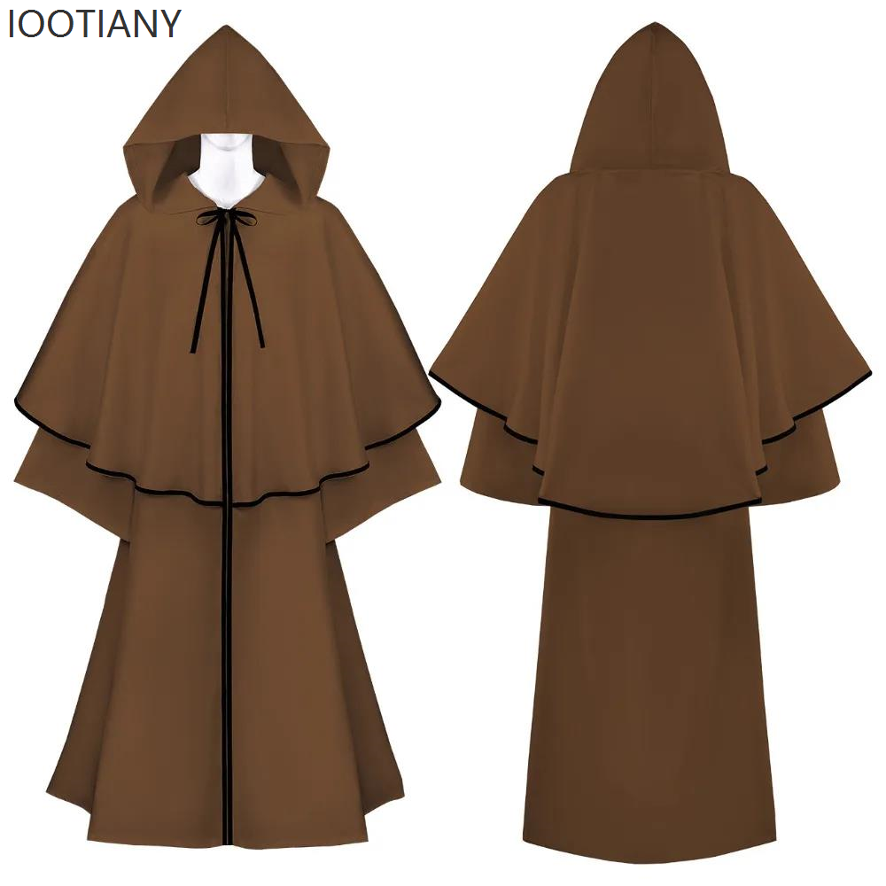 Mantello da monaco medievale di Halloween Mantello da prete rinascimentale Costume da gioco di ruolo Abito da mago Mantello Abito Mantello Costume da prestazione Nuovo