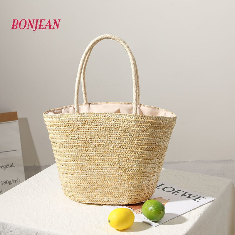 Vrouwelijke Weave Tote Bag Citroen Mode Zomer Strand Vrouwen Handtas Kleine Zadeltas Toevallige Stro Strand Reistas Ins