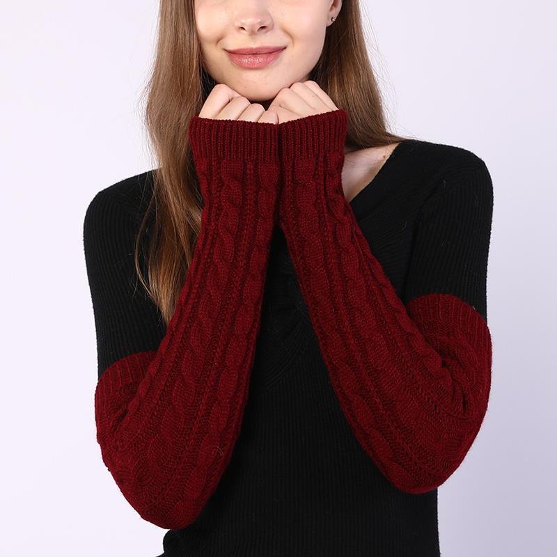 Manchons de bras en tricot torsadé, longs, thermiques, tricot extensible, mitaines sans doigts, couleur unie, bras de protection classique en laine, Figure 8: dark red