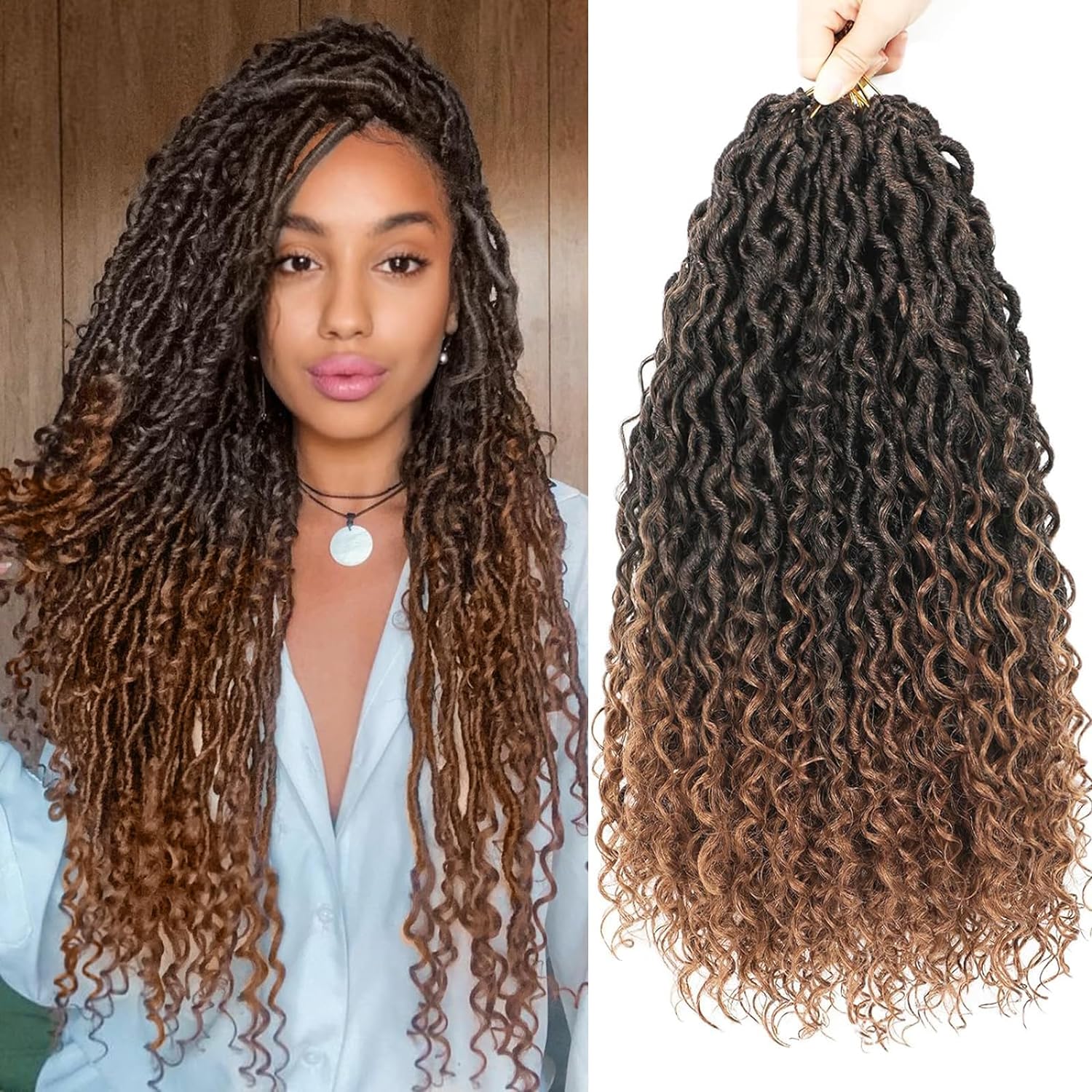 Diosa Locs Pelo de ganchillo Locs sintéticos River Locs Pelo de ganchillo con extremos rizados Diosa Faux Locs Pelo de ganchillo para mujeres negras: 1B/27HL / 24 pulgadas / 8 unids/lote