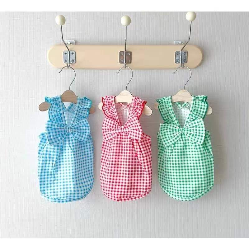 Bowknot sukienka dla psa eleganckie lato ubrania dla zwierząt szczeniak Kot spódnice w kratę chihuahua dziewczyna odzież dla psów pudel Shih tzu maltańnarty odzież