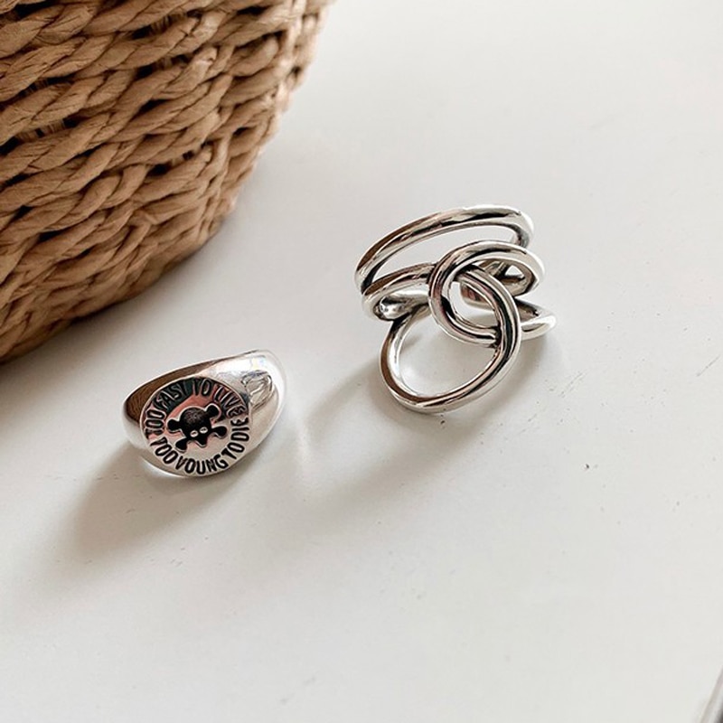Foxanry 925 Sterling Silver Adjustable Rings for Women Couples Vintage Handmade Cross Geometric Birthday Party Jewelry