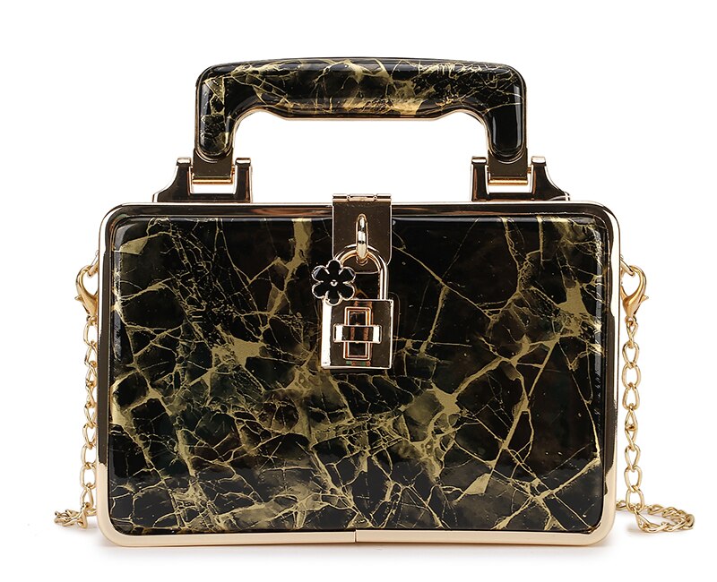 Luxury Marble Striped Box Pu Women Party Handbag Shoulder Bag Crossbody Bag Ladies Purse Bag Chian Purse Totes: black gold