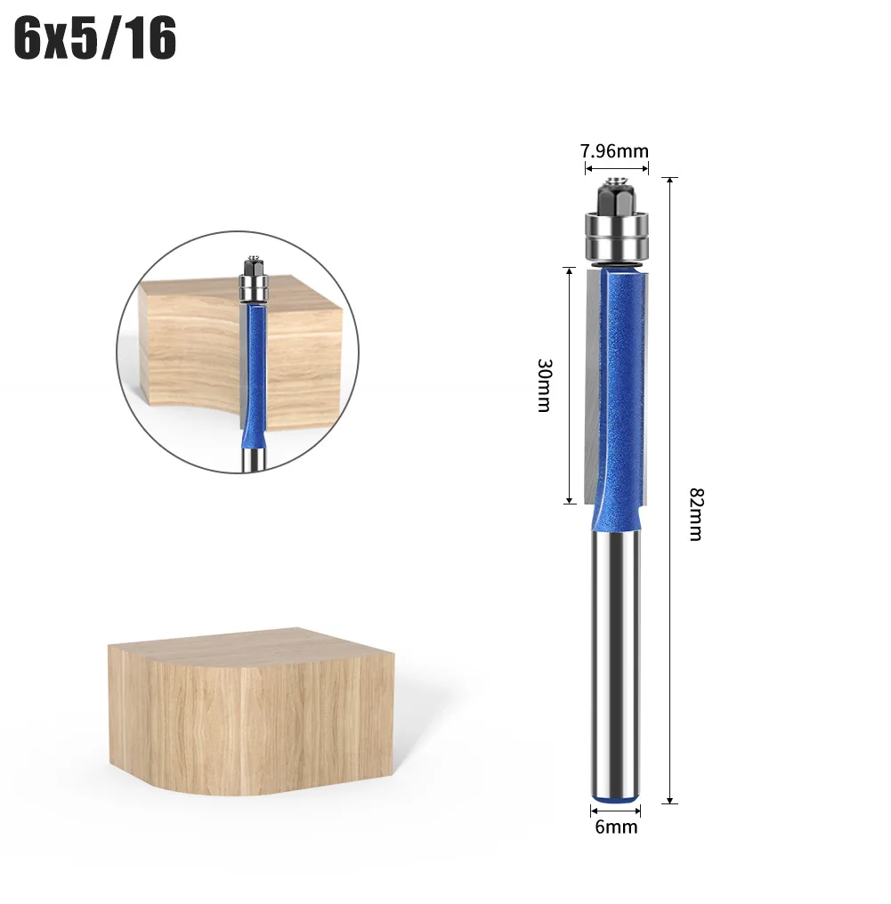 6mm Biaxiale Trimmen Tool Dubbele Lager Carbide Flush Trim Router Bit voor houtsnijwerk Cutter Frees Houtbewerking gereedschap: 31Mm