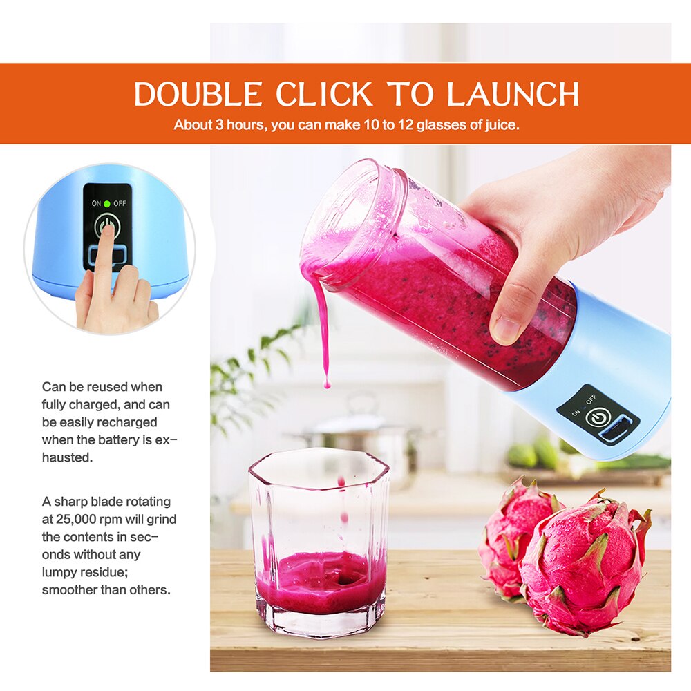 Portable Blender Mini USB Mixer Electric Juicer Machine Handheld Smoothie Blender Personal Orange Juicer Mini Blenders