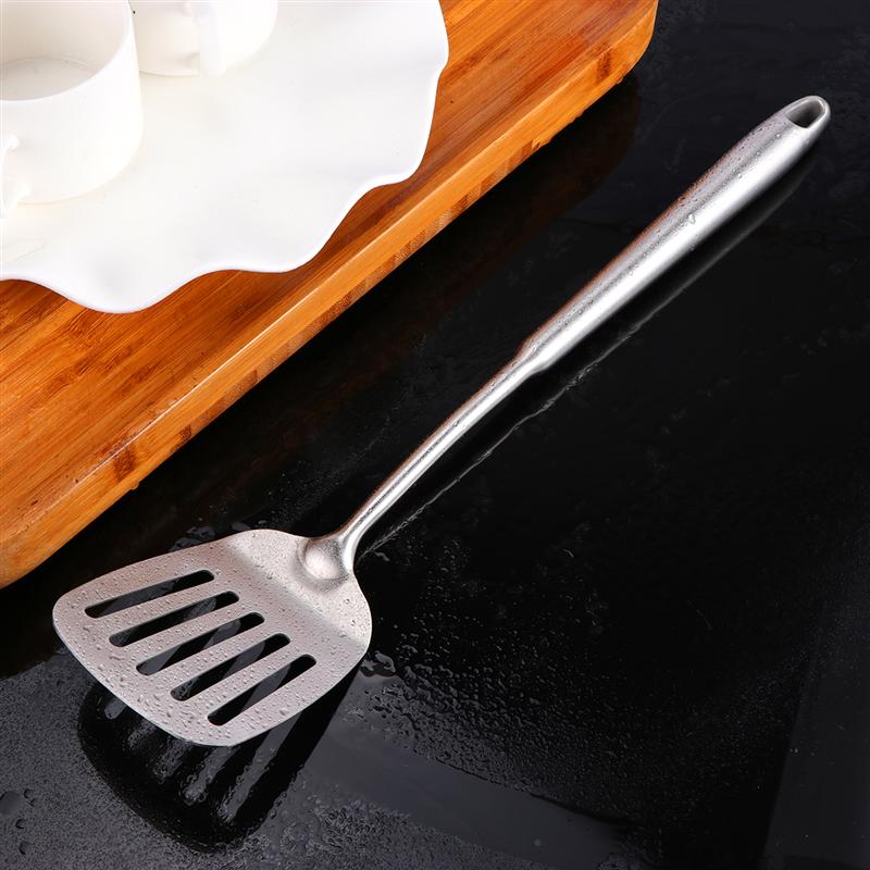 Stainless Steel Slotted Turner Round Handle Spatula Kitchen Utensil Slotted Turner Cookware Home Restaurant Kitchen Accessories