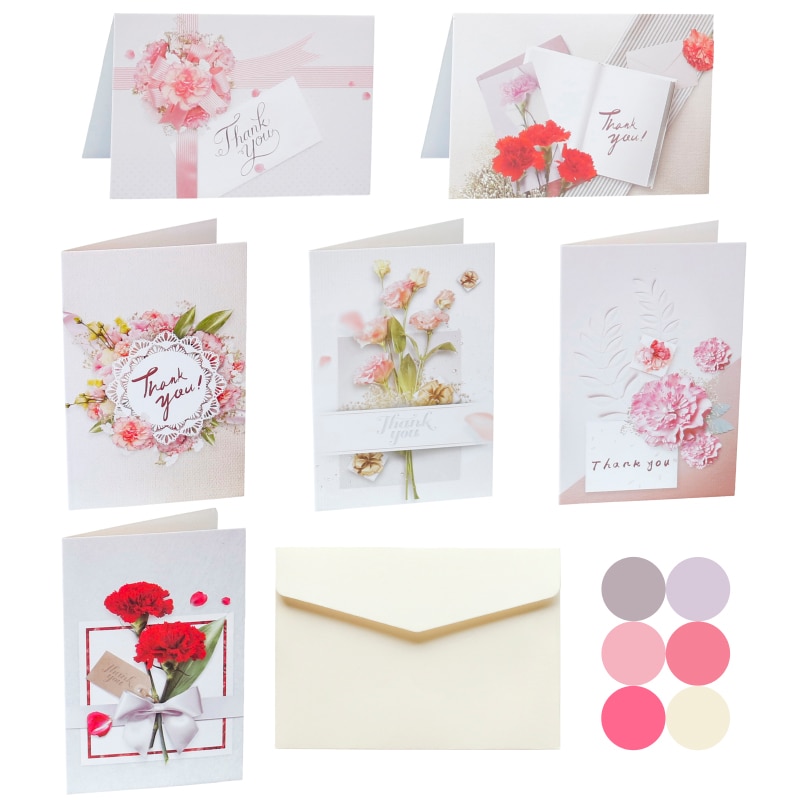 6 sæt blomster takkort tomme inde med kuvert klistermærker til fest bryllup baby shower blomst foldekort