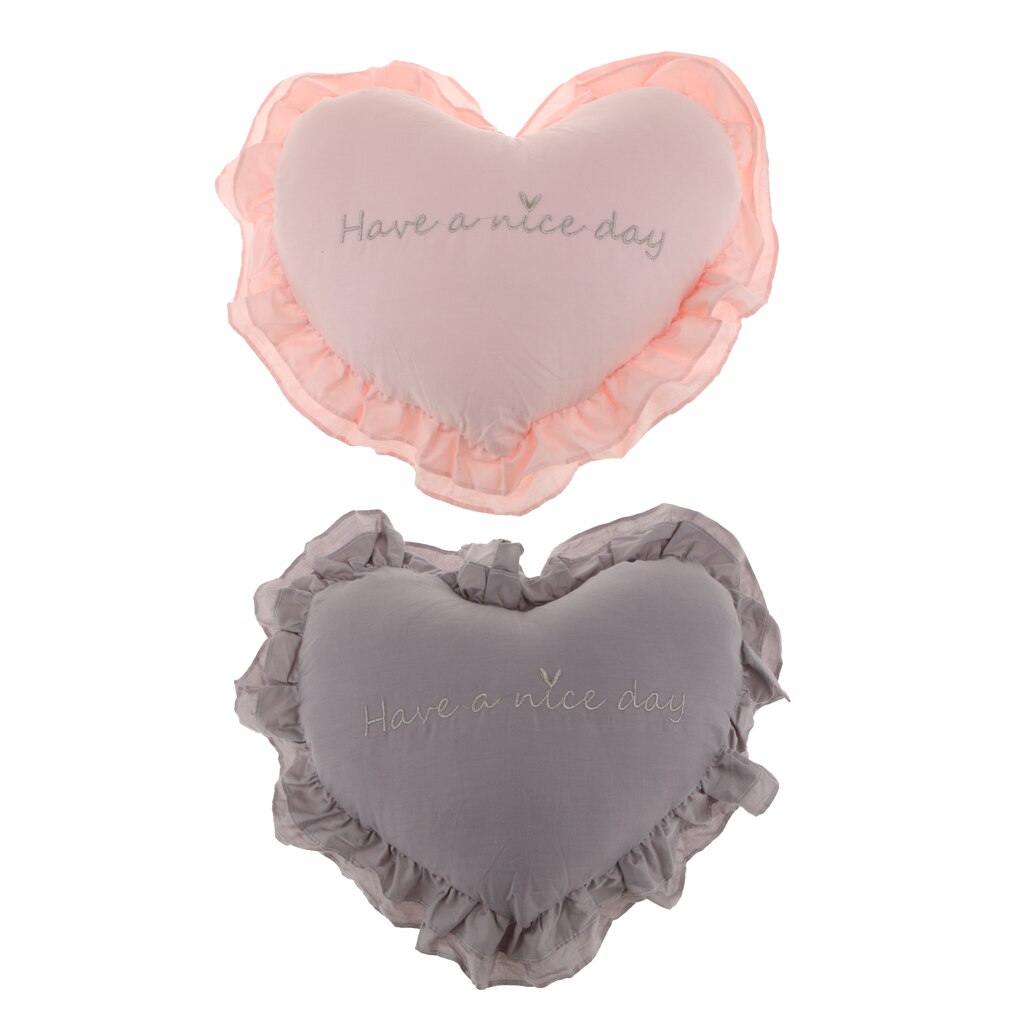 Almohada de algodón con forma de corazón, cojín de asiento lavable, color gris + rosa, 40x45cm, 2 uds.