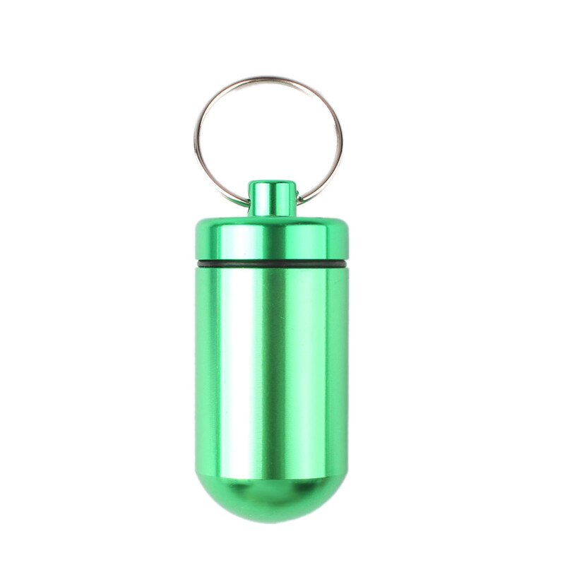 1Pc Aluminium Rvs Fles Geneeskunde Waterdichte Pillendoosje Leuke Houder Case Geneeskunde Fles Houder Container Sleutelhanger: Green