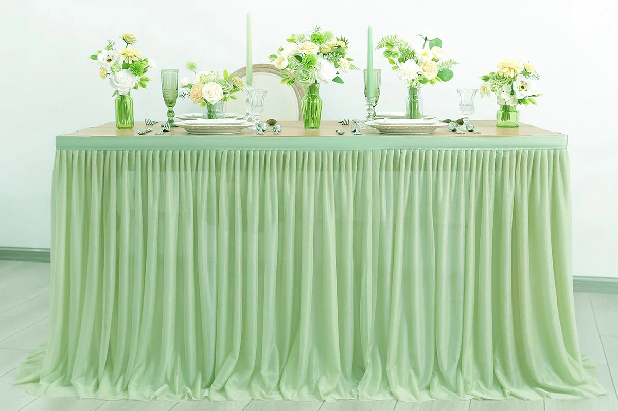 White Tulle Table Skirt Rectangle/Round Tables Ruffle Semi Sheer Tablecloths for Wedding Bridal Shower Birthday Party Decoration