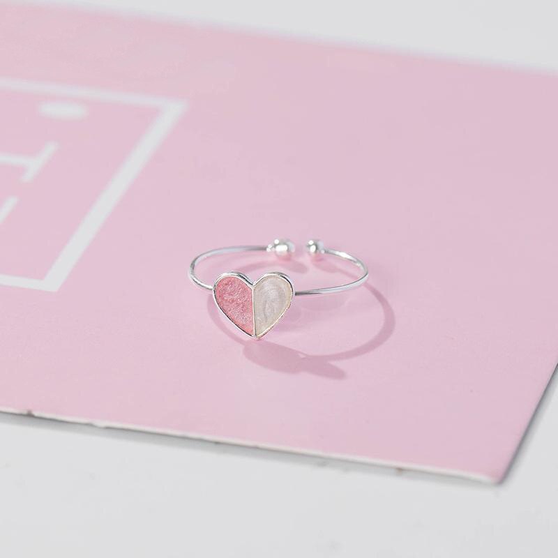 Zilveren roze hartvormige ring, trouwsieraden, eenvoudige harten, verstelbare ringen voor vrouwen, meisjesprijs