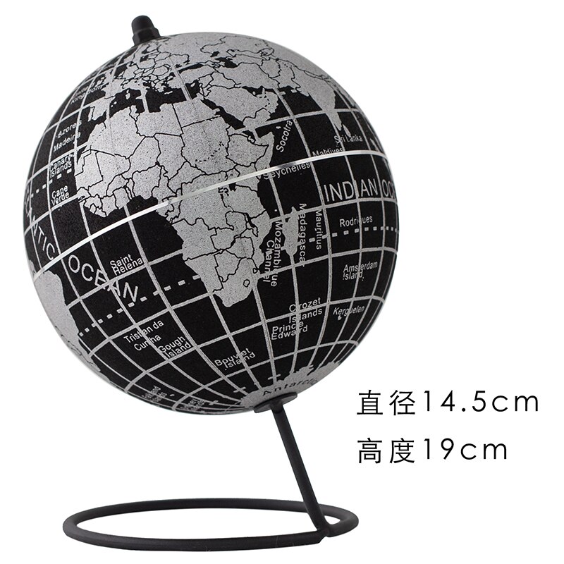 15/18/21/25Cm Engels Kurk Globe Geografie Onderwijs Levert Creatieve Meubels Eenvoudige Decoratie Fotografie Decoratie props: 14.5cm black silver