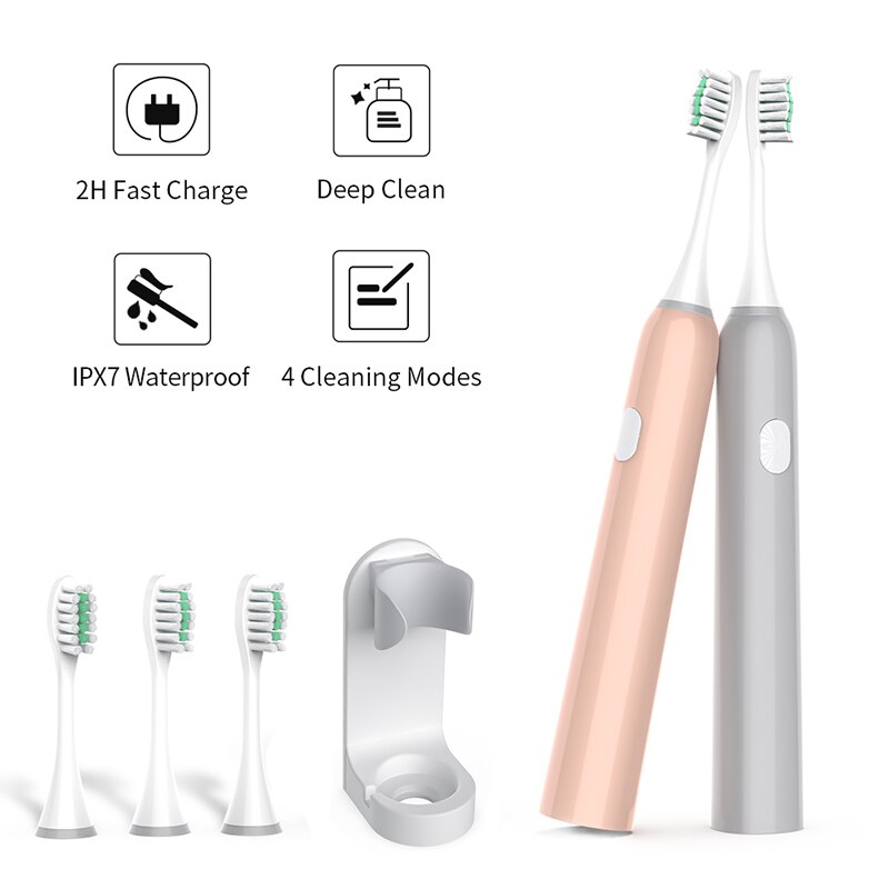 Volwassen Elektrische Tandenborstel Sonic Wave Oplaadbare IPX7 Waterdichte Smart Chip Teethbrush Cup Hoofd USB Oplaadbare Clear 40