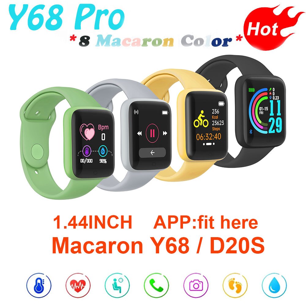Y68 pro smartwatch bluetooth fitness-tracker sport herzfrequenzmesser blutdruck wasserdicht damen farbarmband für android ios
