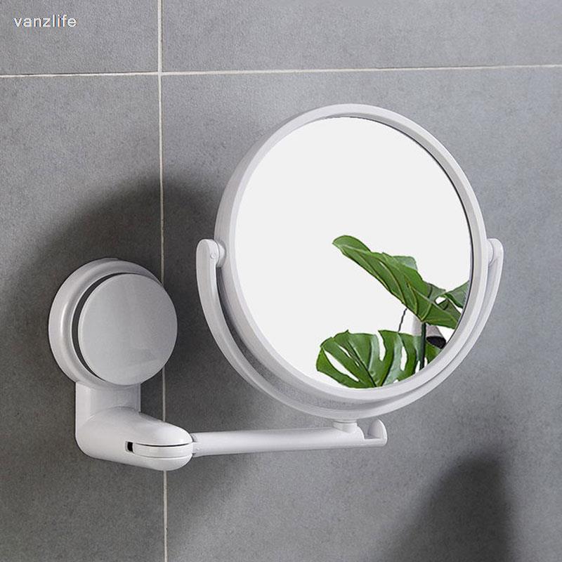 vanzlife Dormitory wall-mounted vanity mirror foldable rotating single mirror home bathroom free punching HD round vanity mirror