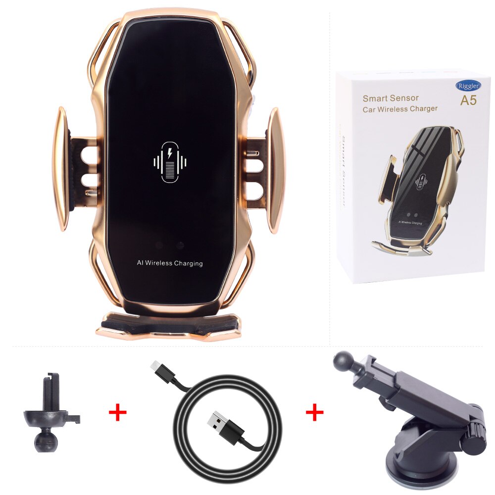 Cargador inalámbrico de inducción inteligente de dos puntos, soporte de carga rápida de 10W para Samusng S10/10 +/9/8 Note9 Iphone XS XR XS MAX Qi: Gold with holder