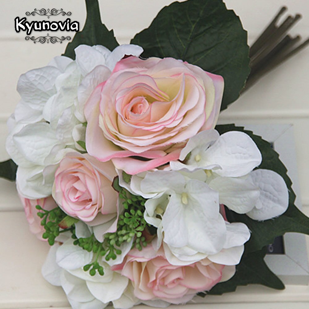 Kyunovia naturlig hortensia rosor boho brudtärna bröllopsbukett rustika bröllopsblommor vinröd rouge brudbukett  d36