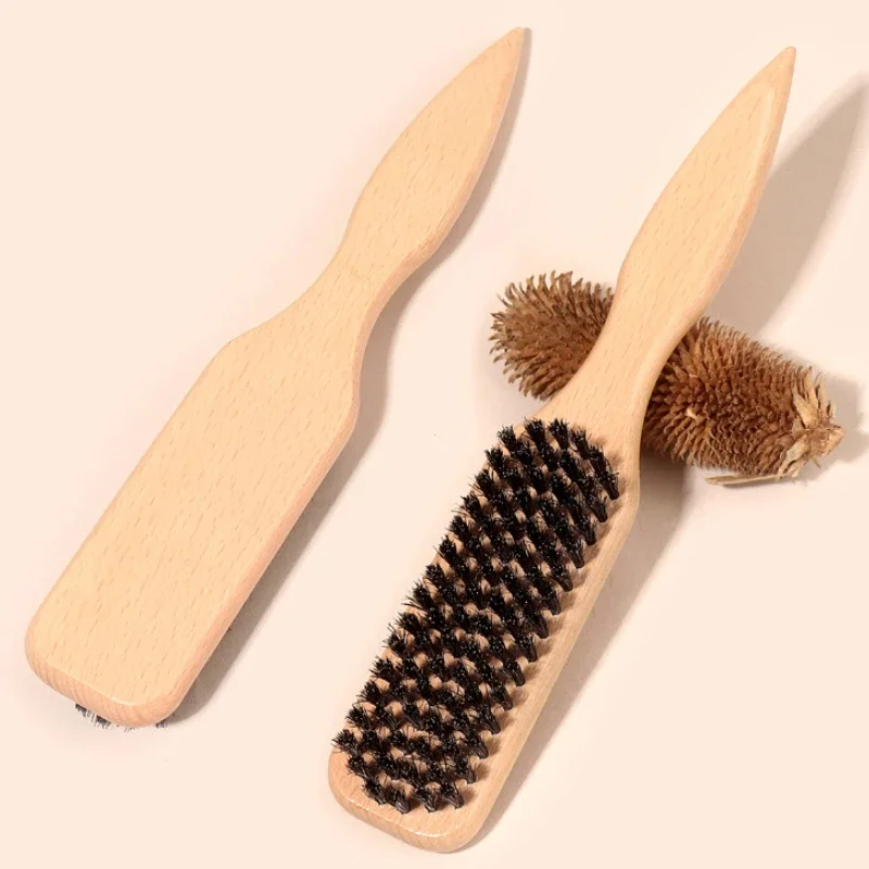 Cepillo para el pelo con cerdas de jabalí para moño de cola de caballo y alisador de pelos de bebé, pedernal, control de bordes, peinado y provocación