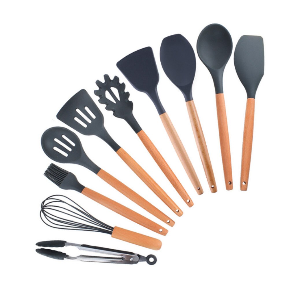 Set van 9 siliconen keukengereedschappen, spatel, spatel, kwast, eierklopper, kookgerei, keukengereedschapset