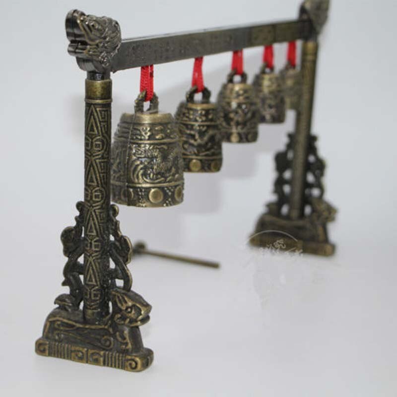Meditation Gong with 5 Ornate Bell with Dragon Chinese Musical Instrument