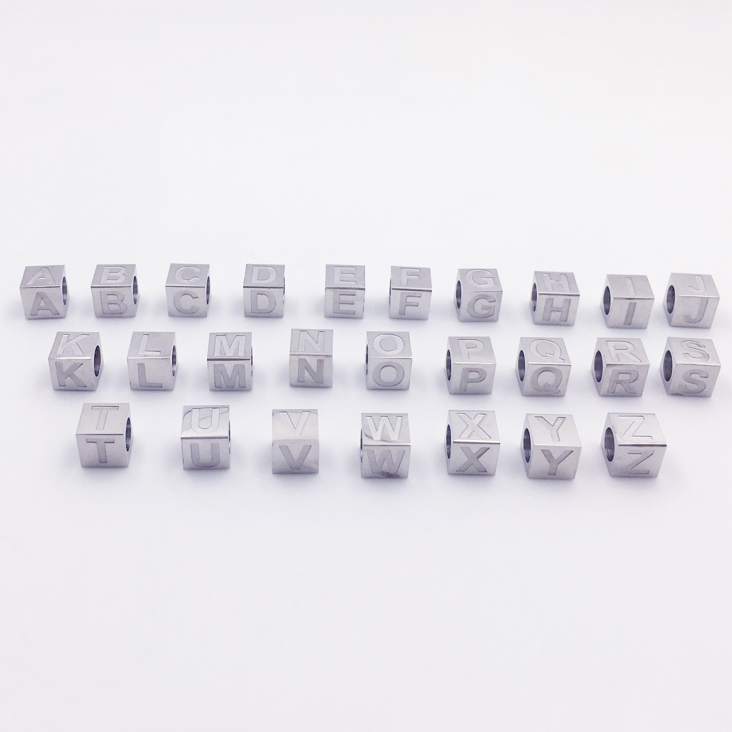 MYLONGINGCHARM 26pcs/per lot A-Z letter Beads 7x7mm Square beads Initial Beads Stainless Steel Alaphabet Bracelet Charms