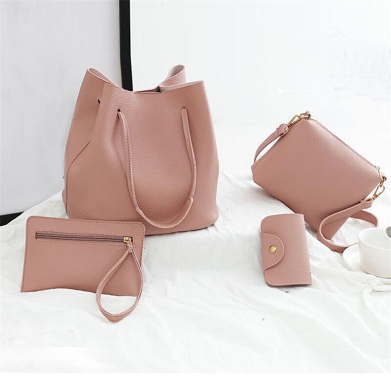 4 pièces ensemble femmes motif cuir sac à main bandoulière Messenger sac carte sac Carteras Y Bolsos De Mujer Torebka Damska Bolsa Feminina: Rose