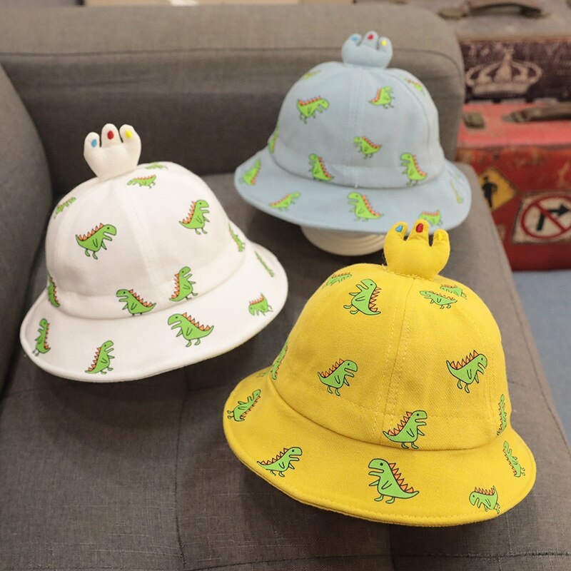 Cute Cartoon Baby Hat Dinosaur Printed Kids Girl Boy Bucket Cap Spring Summer Outdoor Children Toddler Fisherman Beach Sun Hat