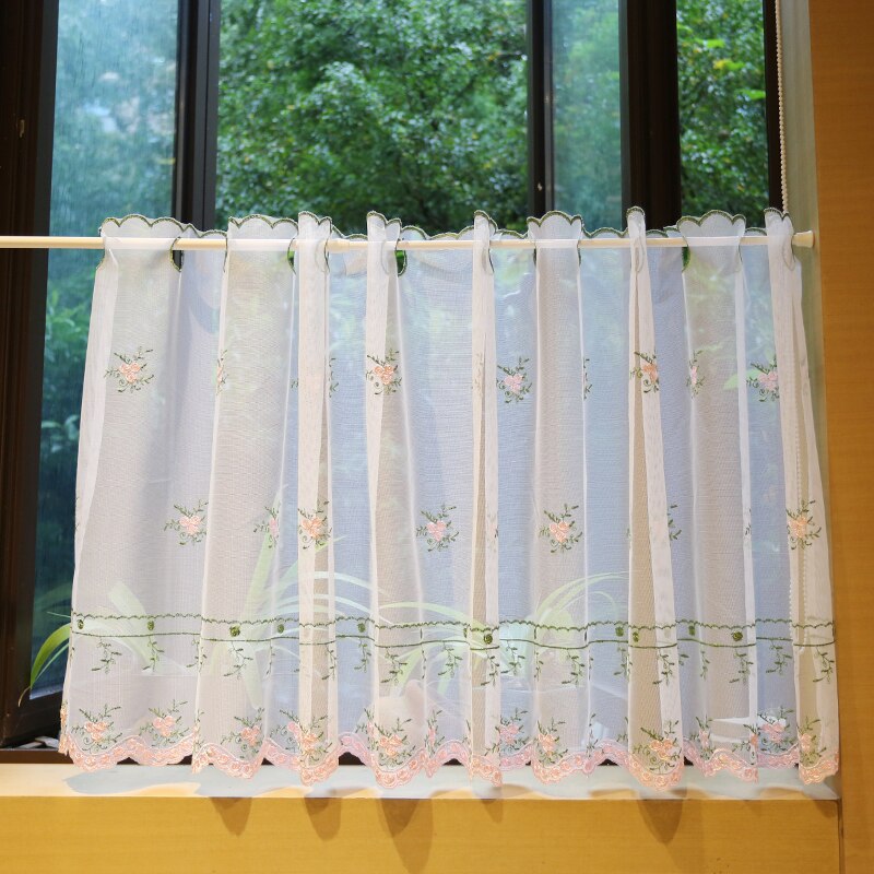 Lace Short Curtains for Cabinet Closet Door Coffee Kitchen Curtains Floral Embroidery Half Curtain Pastoral Window Valance