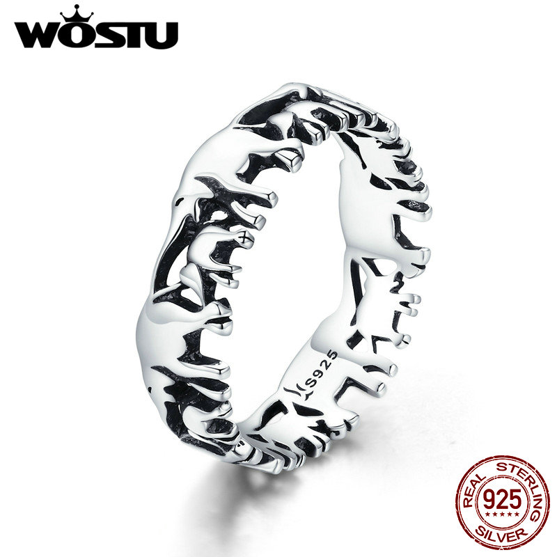 WOSTU 100% Echt 925 Sterling Zilver Animal Olifant Familie Vinger Ringen Voor Vrouwen Zilveren 925 Sieraden CQR344