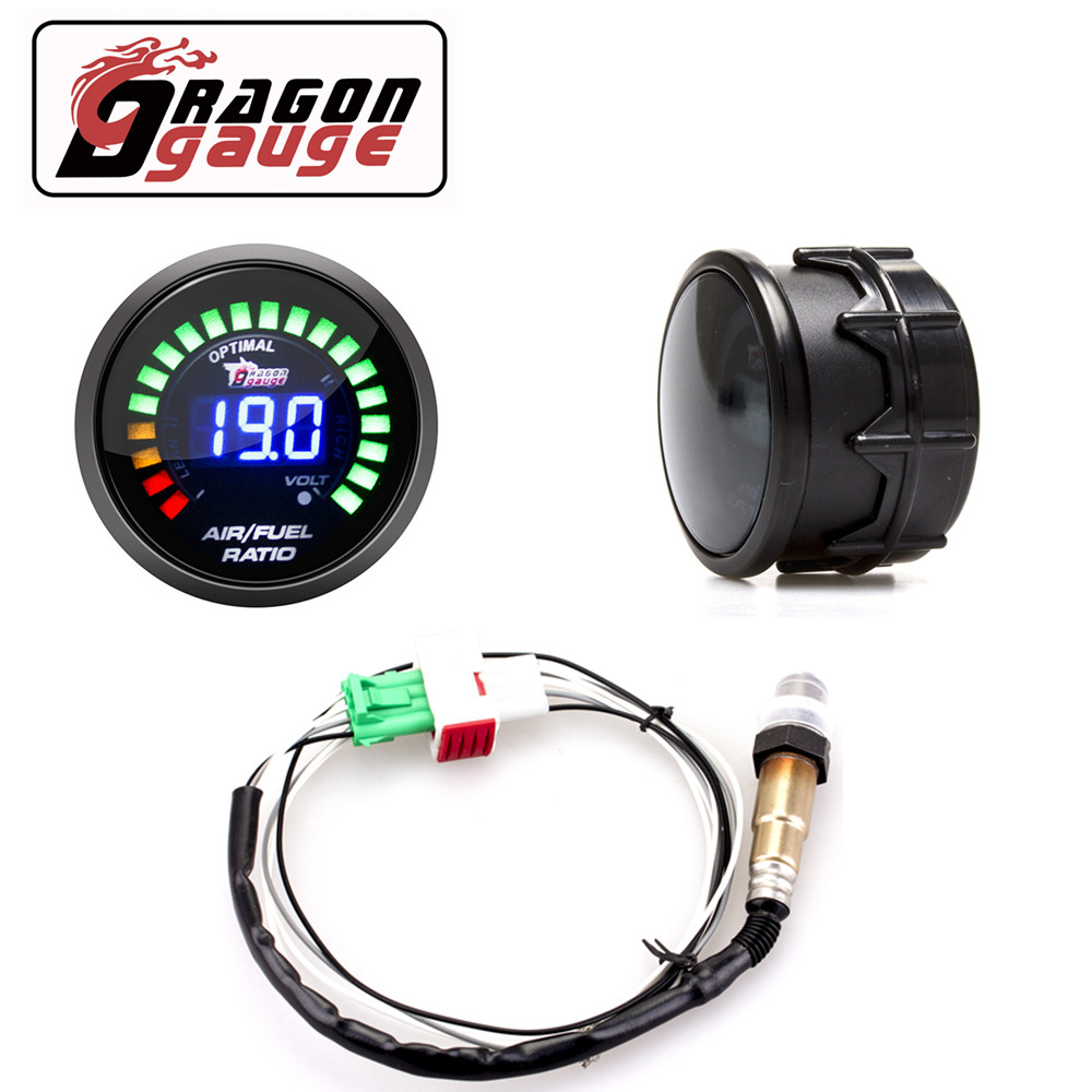 「DRAGON」 2" 52mm Air Fuel Ratio Gauge LED Digital Display With Narrowband O2 Oxygen Sensor Car Gauge for 12V Car 0258006028: With Sensor