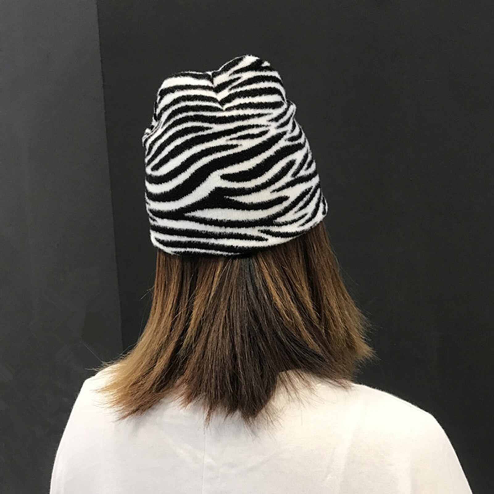 Winter Soft Warm Beanie Hat Zebra Cow Leopard Printed Windproof Cap for Women Outdoor Sports Skiing Climbing Cycling