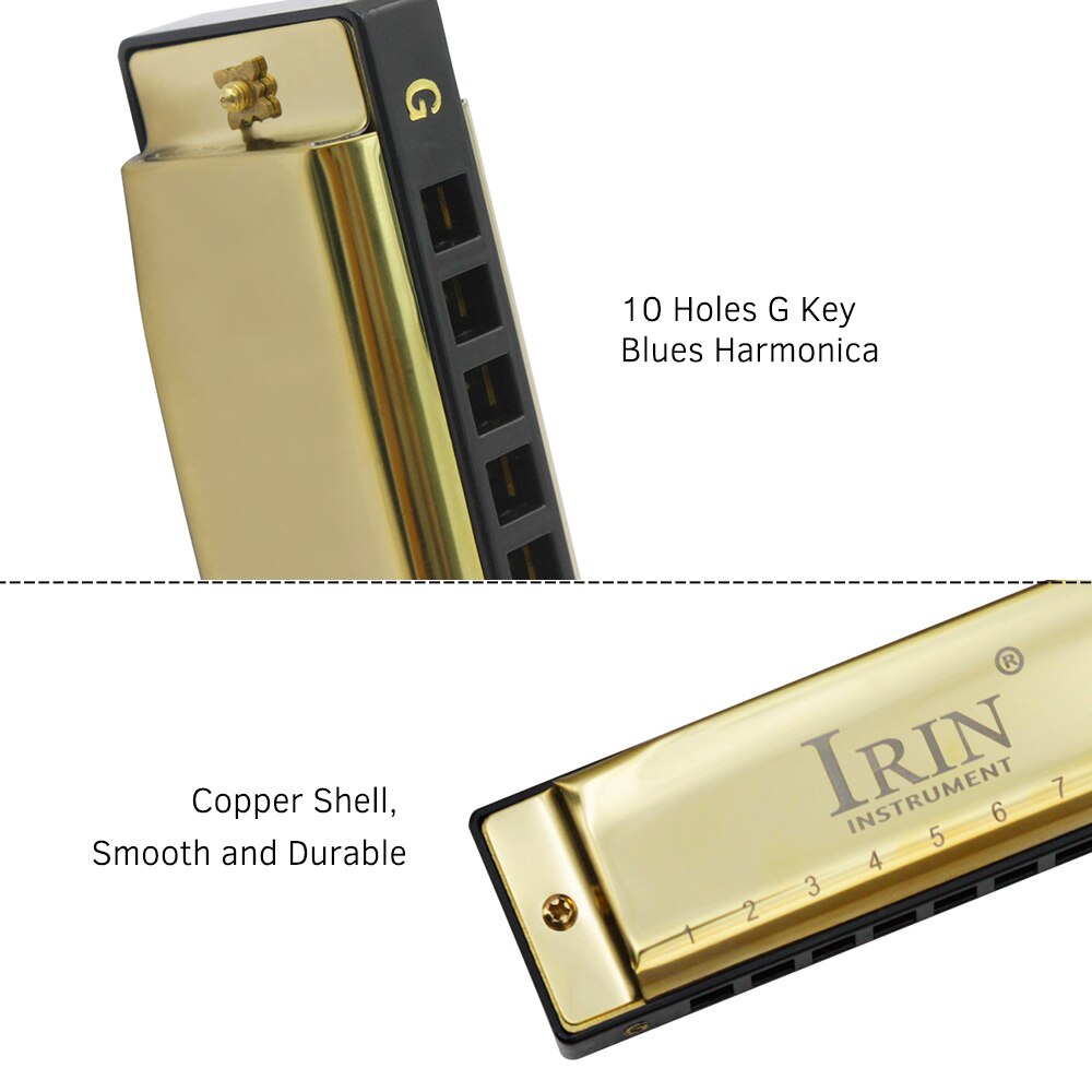 IRIN G-30 Mouthorgan 10 Holes 20 Tones Key of G Blues Harmonica with ABS Box for Beginners