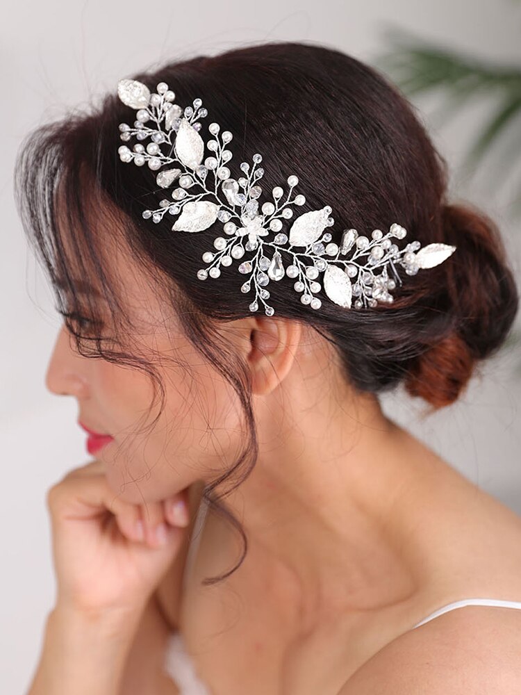 Tocados de boda de , tocados de plata, tocado de hojas Vintage, para mujer, joyería para el cabello, diadema nupcial